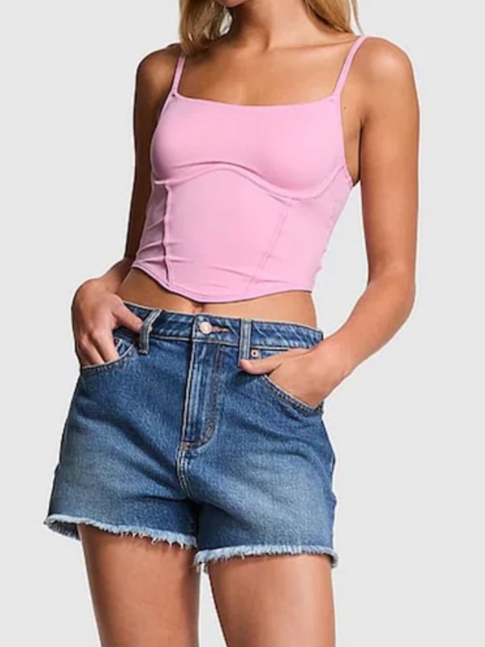 VS PINK Cinched Micro Corset Top Blue SUPER SOFT & CUTE Pink SZ M/DD